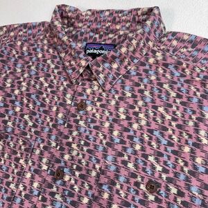 Patagonia Back Step Shirt Men's‎ XL Pink Hemp Organic Cotton Geometric Pocket